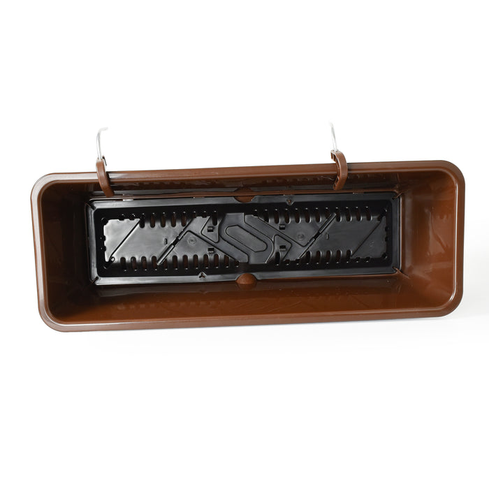 Large 50cm Brown Self-Watering Hanging Plastic Planter Trough with Saucer