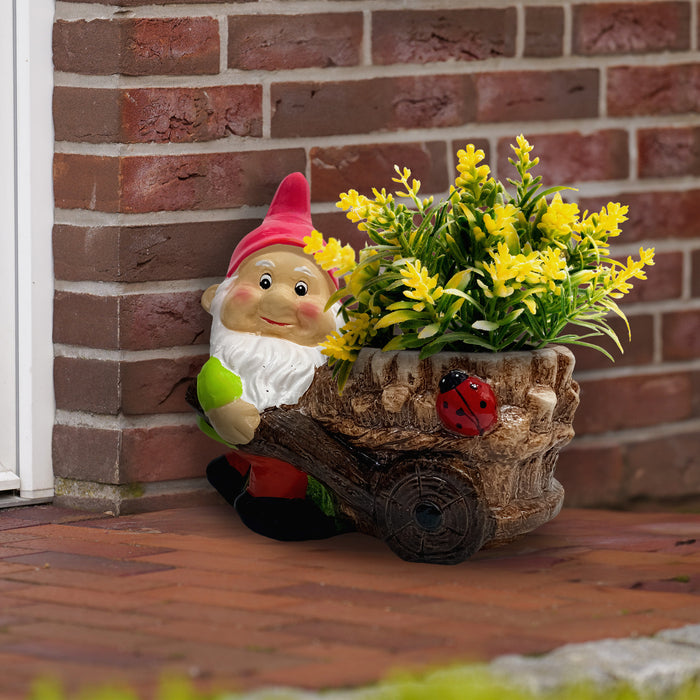 Rammento 20cm Novelty Pink Hat Gnome Planter, Clay Garden Flower Pot Planter