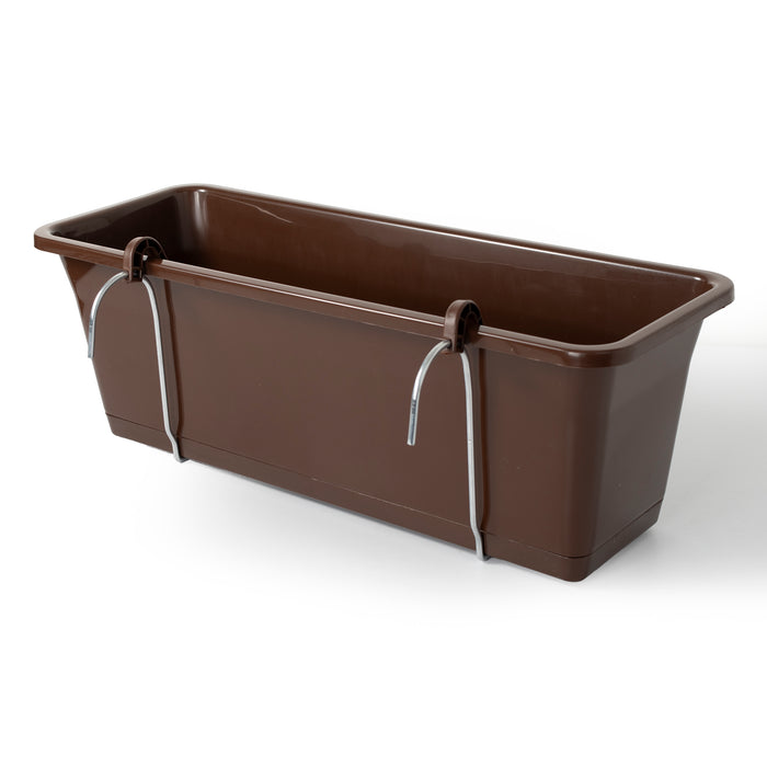 Large 50cm Brown Self-Watering Hanging Plastic Planter Trough with Saucer