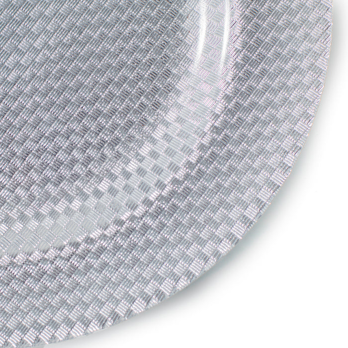 33cm Round Checkered Glass Serving/Charger Plate - Silver Decorative Dinnerware