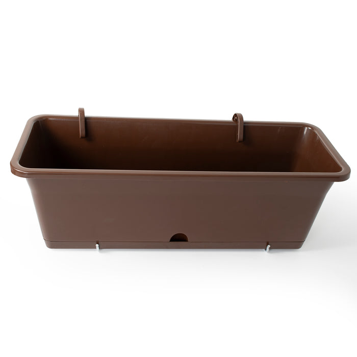 Large 50cm Brown Self-Watering Hanging Plastic Planter Trough with Saucer