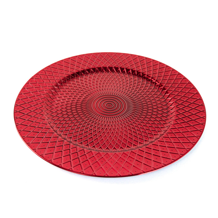 Set of Red Charger Plates 33cm Under Plates Christmas Table Geometric Design