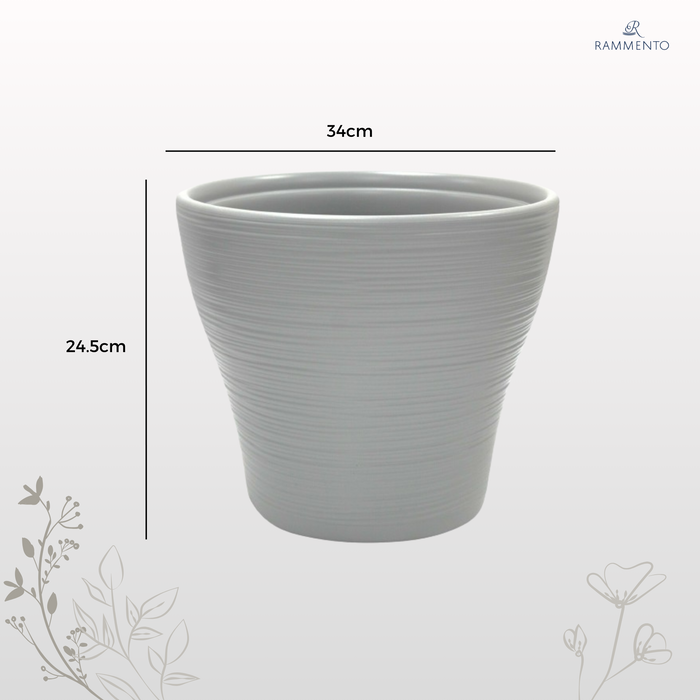 Rammento Large 34cm ⌀ 24.5cm Tall Ribbed Plastic Planter, Cool Grey Indoor/Outdoor