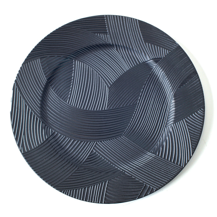Set of 4 Dark Grey Charger Plates Modern Stroke Design 33cm Round Under Plates