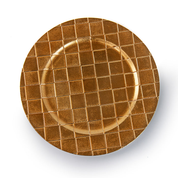 Geri Set of 4/6 33cm Golden Chequered Round Charger Plates for Festive Dining