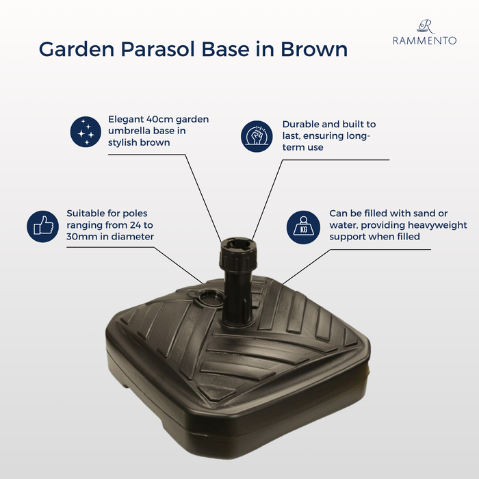 Rammento Plastic Garden Umbrella Base, Brown 40cm Square Parasol Sun Shade Base
