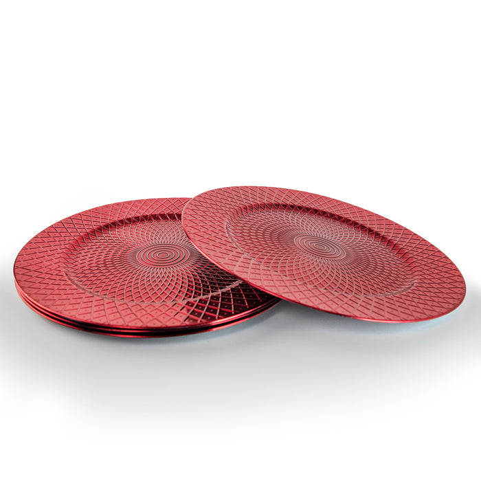 Set of Red Charger Plates 33cm Under Plates Christmas Table Geometric Design