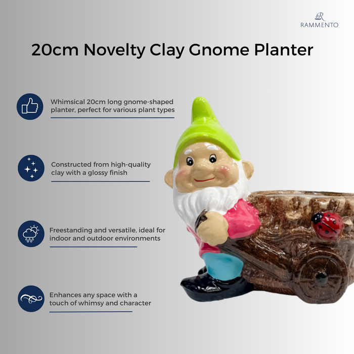 Rammento 20cm Novelty Gnome Planter, Clay Garden Flower Pot, Succulent Planter