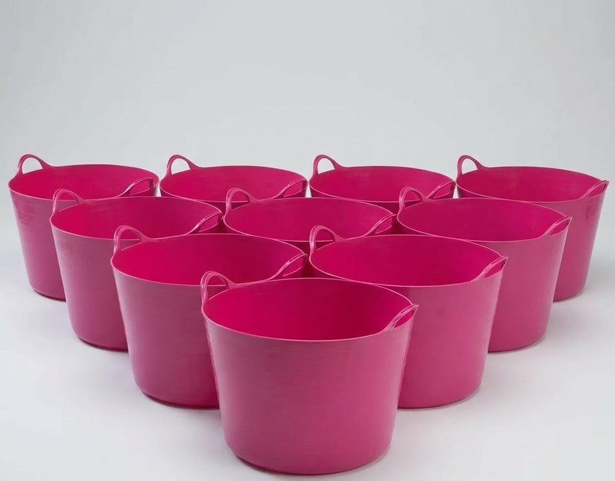 10-Pack Bulk 26L Pink Flexible Tubs for Gardening, Plastering & Storage
