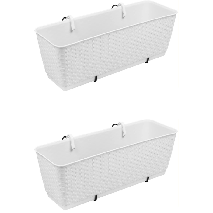 2-Pack 50cm Long Plastic Self-Watering Hanging Planters for Railing, 12L Troughs