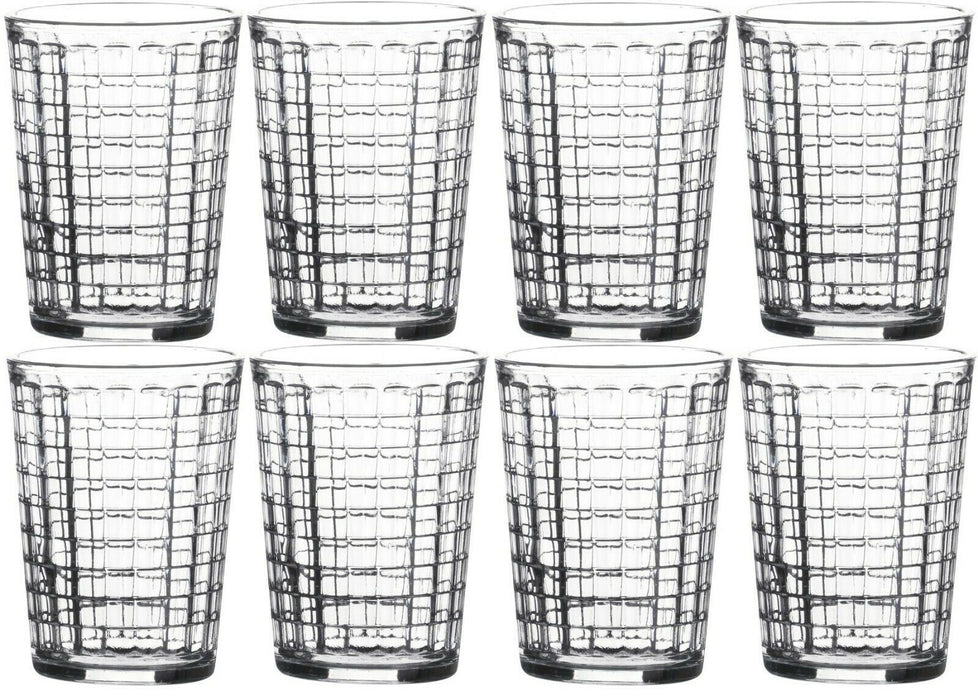 Brick Design Glass Tumbler Set Stackable Juice Water Glasses Set of 8