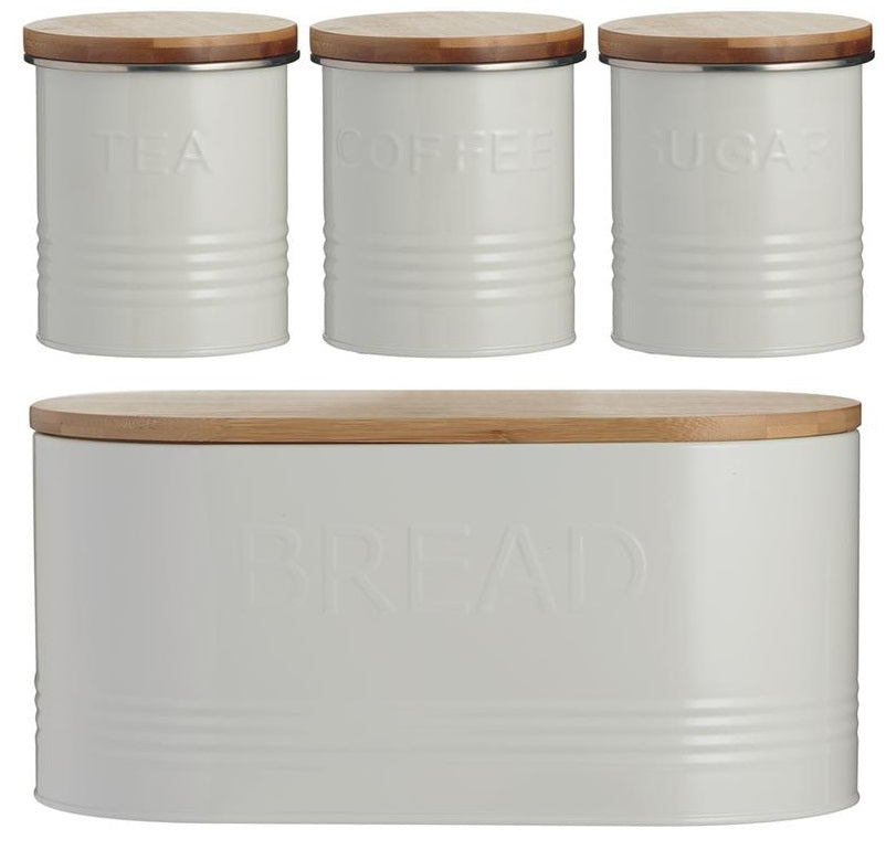 Typhoon Rippled Metal Tea Coffee Sugar Canister Set & Bread Bin Crock