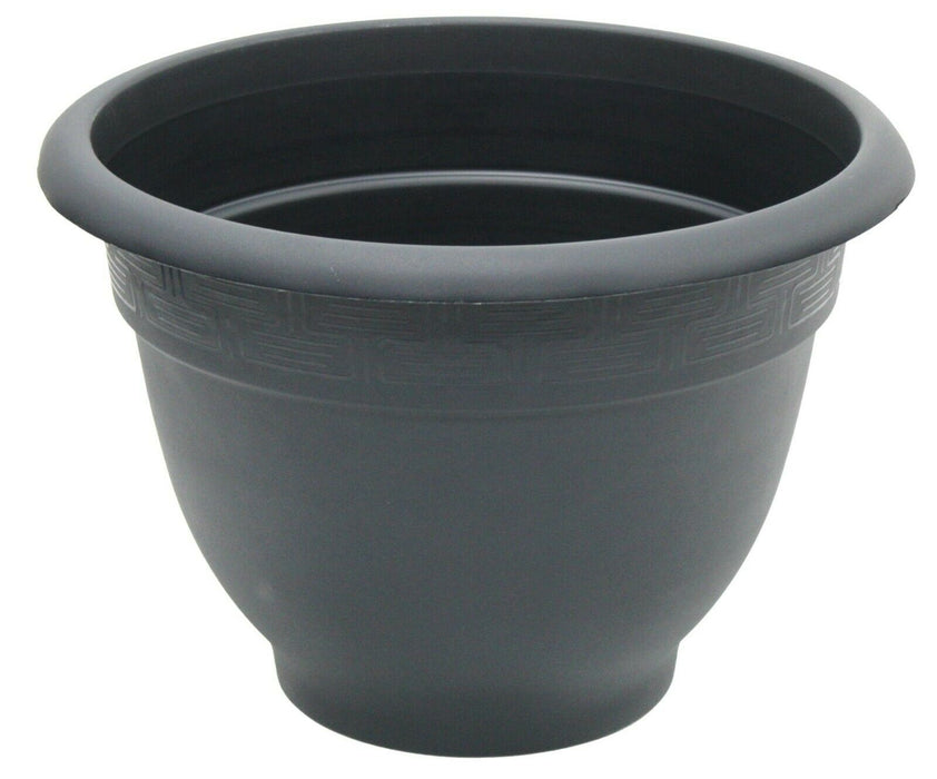 Large 44cm Round Black Barrel Planter Plastic Plant Pot With Design Round Rim