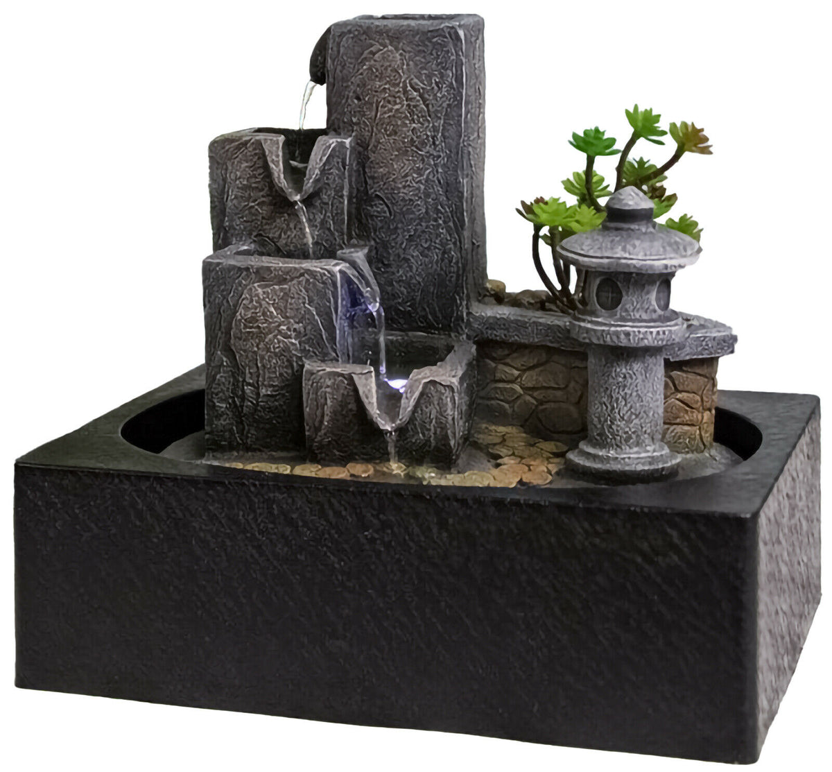 Indoor Water Fountain with Pump LED Light Up Waterfall Sculpture Resin