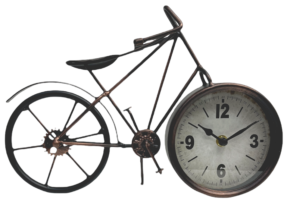 Vintage Metal Clock Bronze Style Decorative Table Ornament Bicycle Desktop
