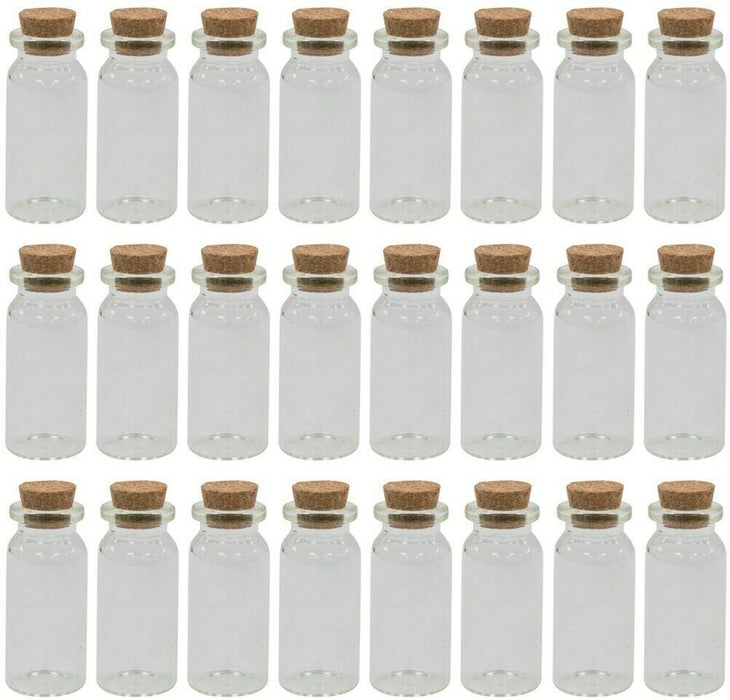 Set of 24 Miniature Round Glass Bottles with Cork Mini Liquor Bottle Clear 10ml