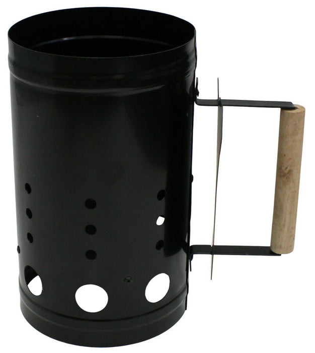 Cheerful Bargains 28cm Large Barbecue Chimney Starter, Black with Wooden Handle