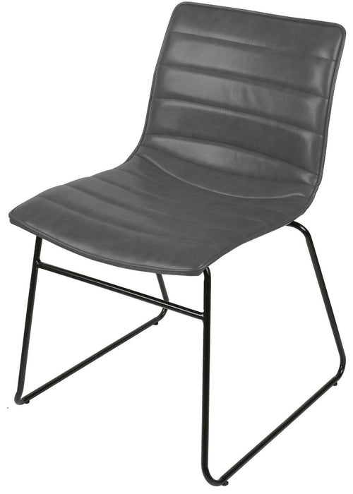 Set Of 4 Faux Leather Dining Chairs - Grey Office Chairs On Black Sled Frame