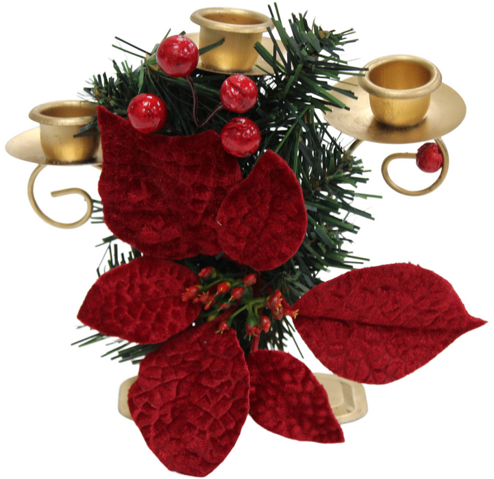 Christmas Candle Holder Festive Candelabra Red Poinsettia Candlestick Décor
