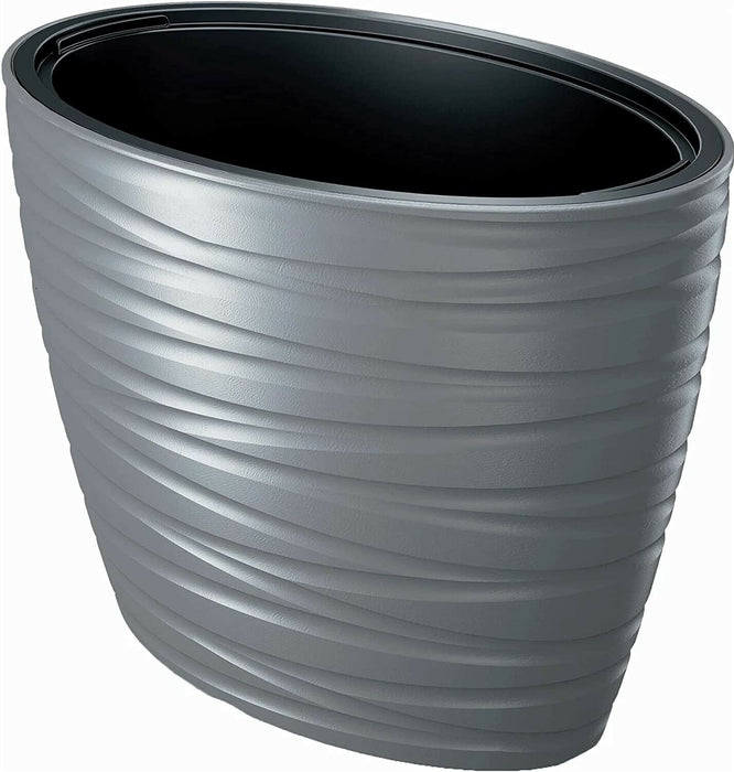 Rammento 58cm Large Oval Plant Pot Grey 56l/24l Plastic Planter Bowl with Insert