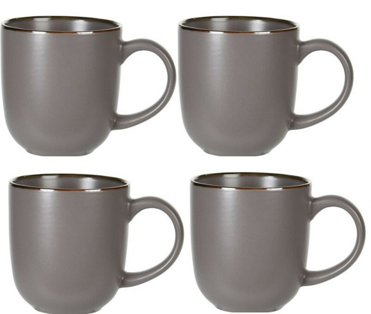 Set Of 4 Large Coffee Mugs Grey Stoneware Soup Cup Cappuccino Mug Set