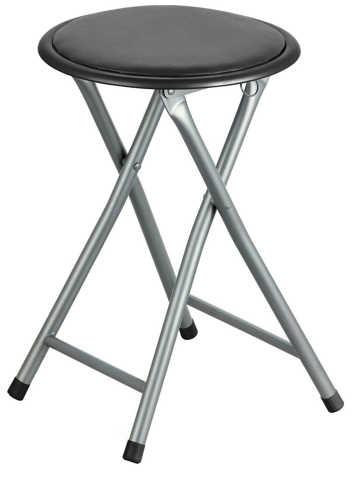 Folding Stool Folding Black PVC Padded Stool Metal Frame — Cheerful