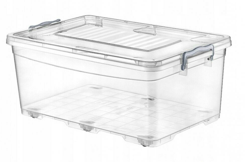 40 Litre Rectangle Lidded Storage Box on Wheels Quality Clear Plastic ...