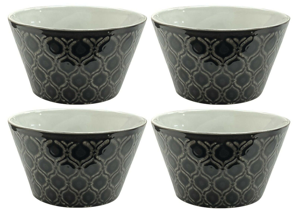 Set of 4 Stoneware Soup Bowls Black Japanese Style Soup Rice Pasta Bowls Cereals