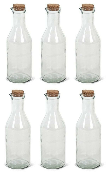 Set of 6 Extra Large Round Glass Carafe Bottle Milk Bottle Cork Stopper XL 1.1L