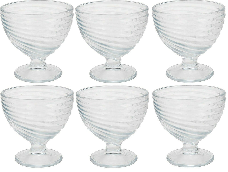 Set of 6 Large Glass Ice Cream Bowls Sundae Dishes Clear Glass With Swirl Patter