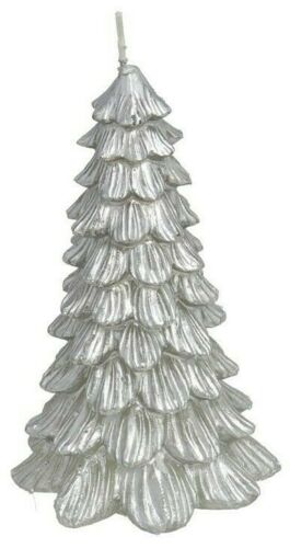 Set of 4 Christmas Tree Candle Silver Metallic 18 Hour Xmas Wax Candle 13cm