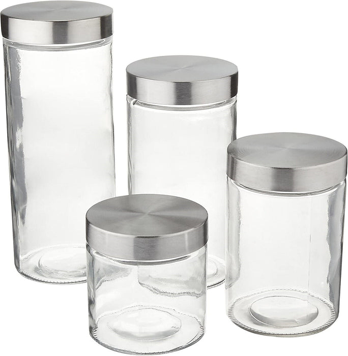 4 Piece Glass Storage Jar Set Clear Glass Kitchen Food Containers With Lids