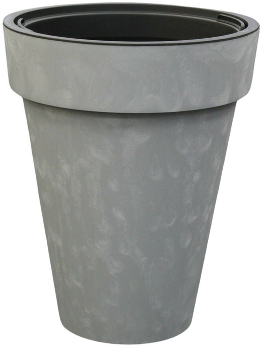 Rammento 44cm Tall Planter, Marble-Effect Grey 18/25L Plastic Plant Pot w Insert