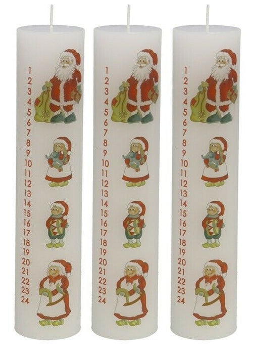 Advent Candle Christmas Countdown Dinner Candle White 25cm Tall Large Set Of 3
