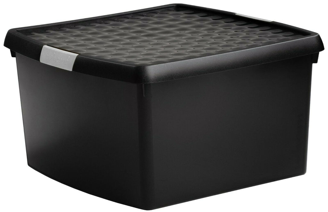 Large Clip Top Storage Box With Lid 25.5 L Recycled Black Plastic Storage Box