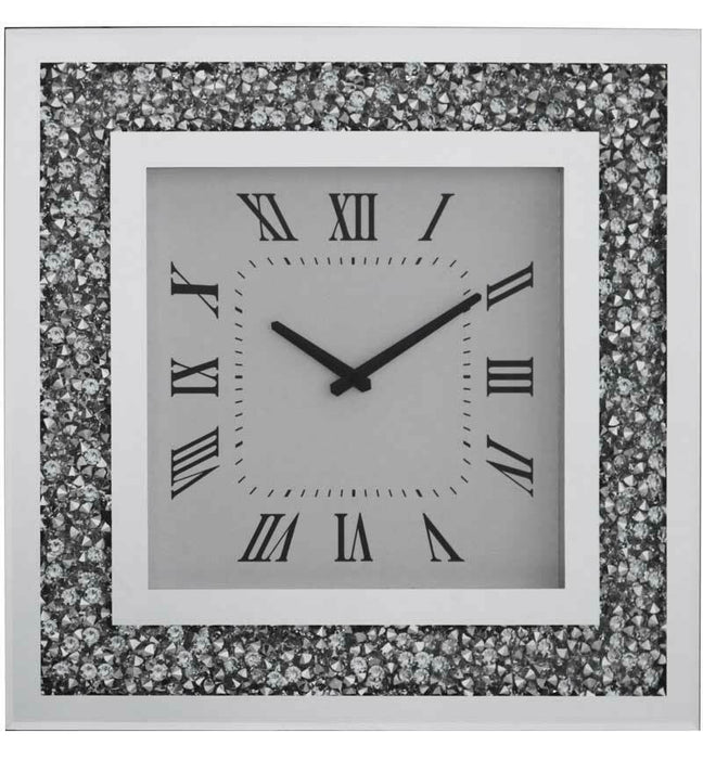 Gatsby Mirror Clock Modern Elegant Square Silver Diamond Crystal Wall Clock 50cm