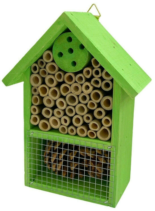 Wooden Insect Hotel - Bee House Wood Roof Attract Insects & Bees To Garden Green