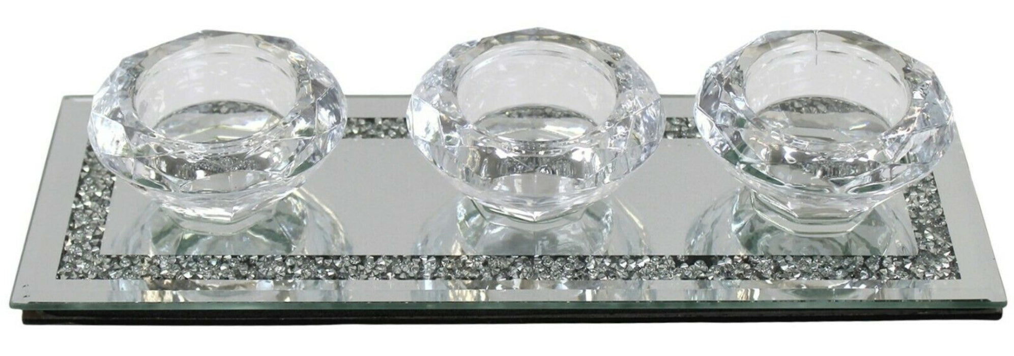 Glass Tea Light Holder Mirrored Glass Candle Holder Crushed Dimaonds Effect