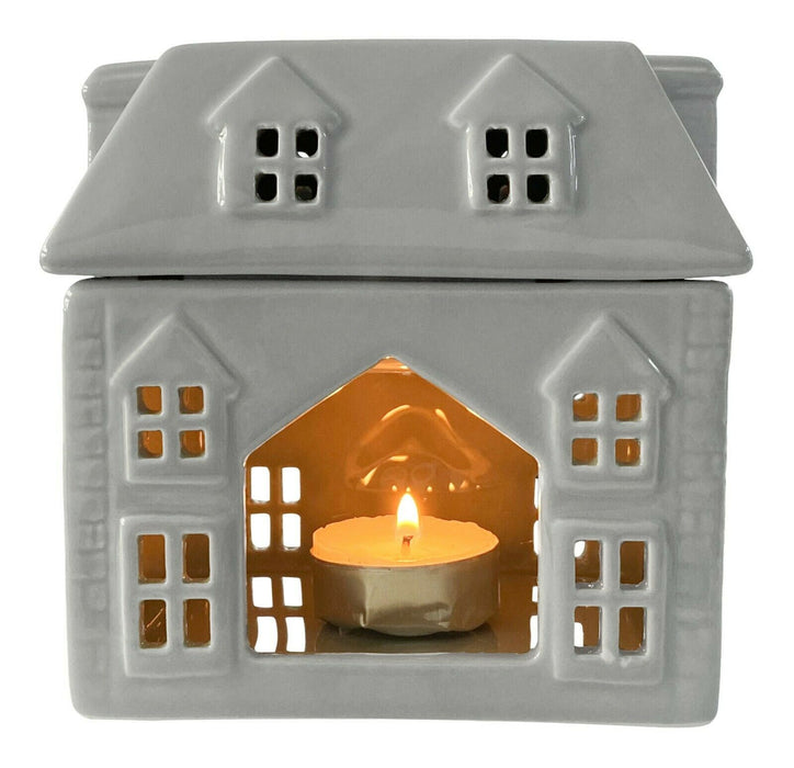 Fragrance Wax Melt & Oil Warmer House Grey Ceramic Tealight Aroma Diffuser Lamp