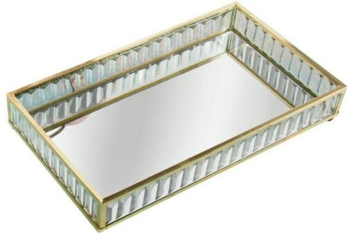 Large Gold Metal Serving Tray 24cm Mirrored Crystal Jewelled Display Tray