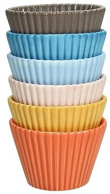 Set of 6 Porcelain Resuable Cupcake Cups Bright Coulours