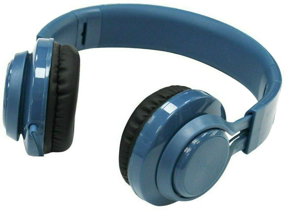 Blue Foldable Wired Headphones Lightweight Stereo Headset Soft Ear Cushion