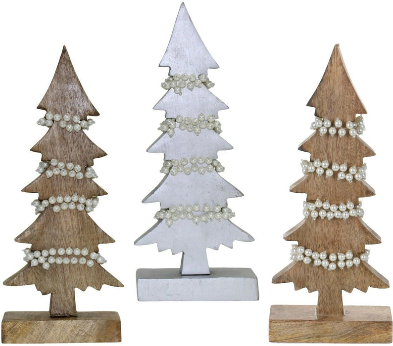 Christmas Table Decorations Centrepiece Rustic Wooden Xmas Tree Ornament Pearls