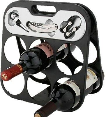 RTA 6 Bottle Countertop Wine Rack with Corkscrew Wine Stopper & Foil Cutter