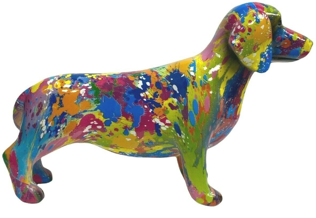 Splash Art Dachshund Ornament Multicoloured Resin Dog Figurine Modern Art Design