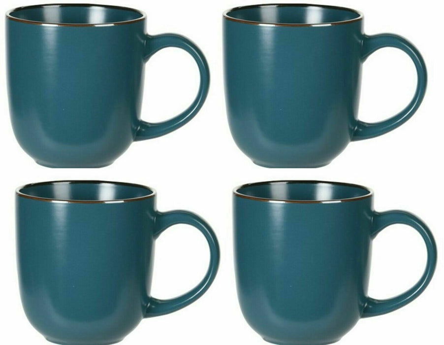 Set Of 4 Large Coffee Mugs Light Blue Stoneware Soup Cup Cappuccino Mug 330ml