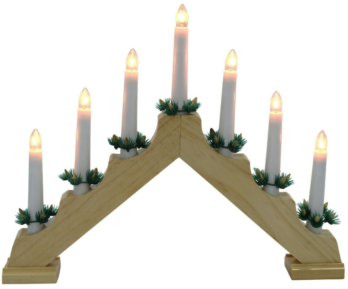Natural Wooden LED Light Up Christmas Candle Bridge with 7 Flameless L
