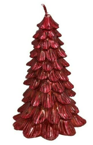 Set of 4 Christmas Tree Candle Red Metallic 18 Hour Xmas Wax Candle 13cm