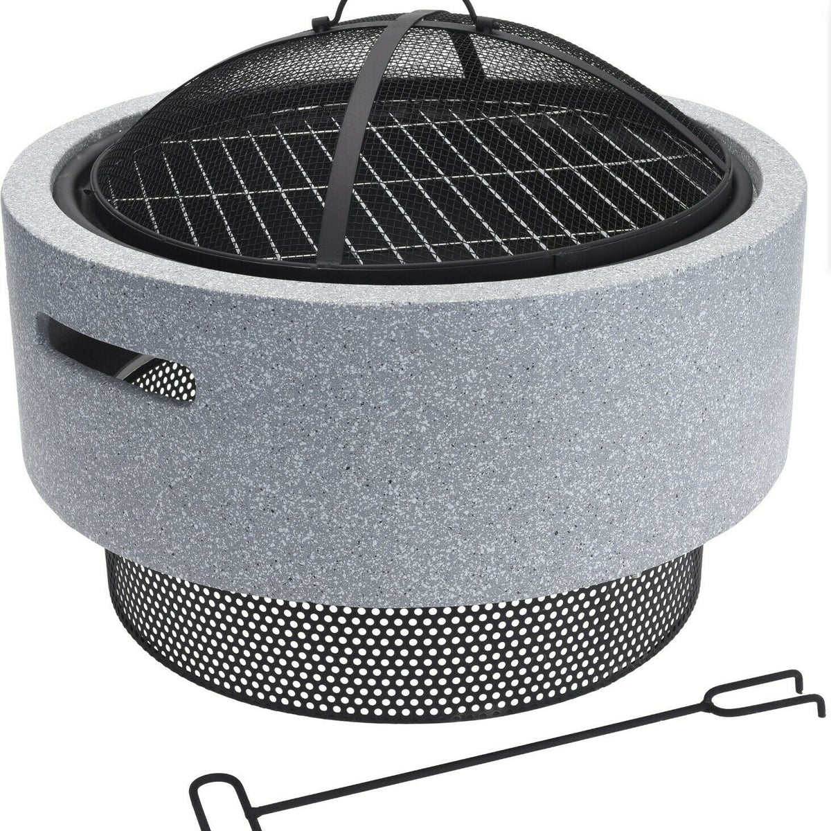 Cheerful Bargains 52cm Large Concrete Fire Pit for Garden with BBQ Gri