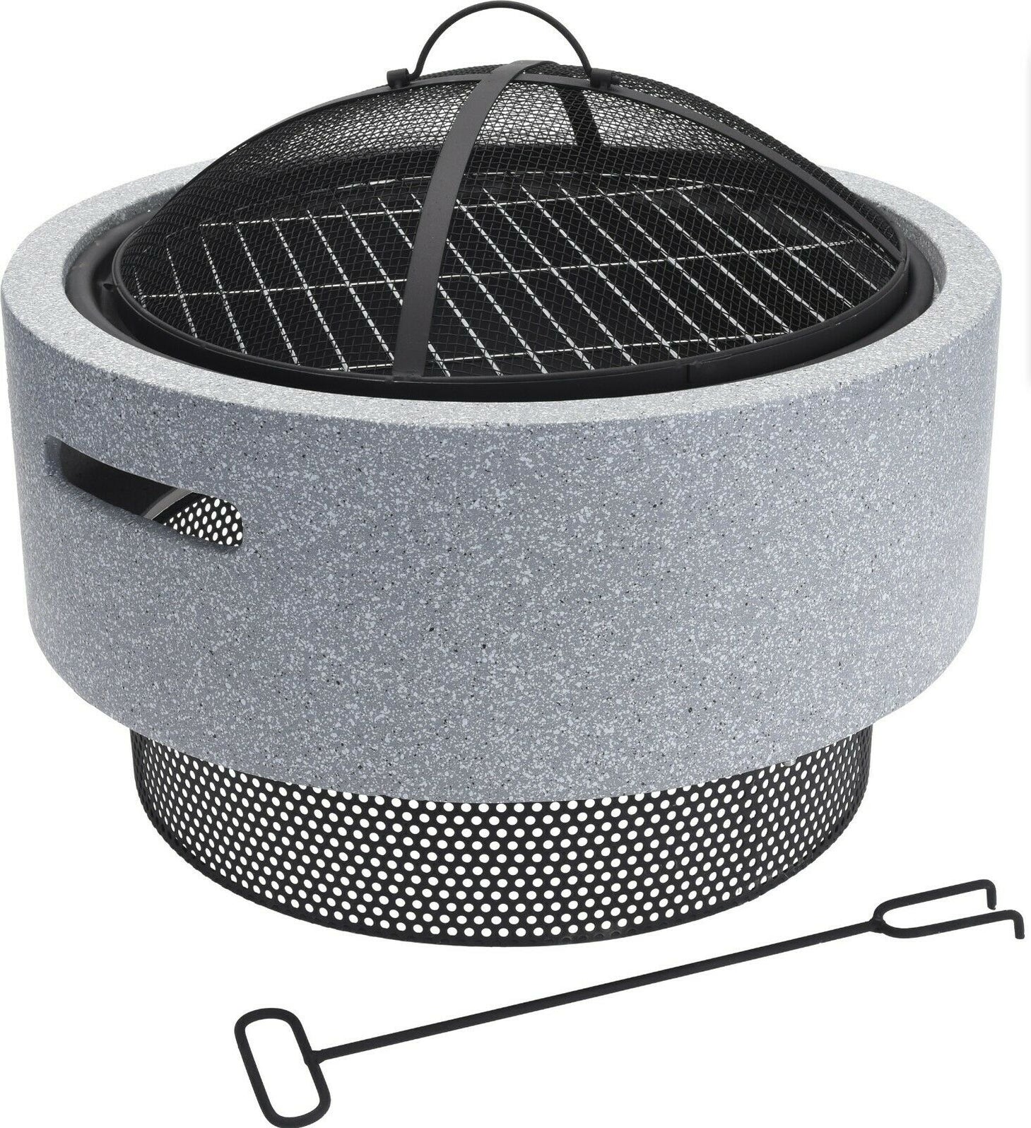 Cheerful Bargains 52cm Large Concrete Fire Pit for Garden with BBQ Gri